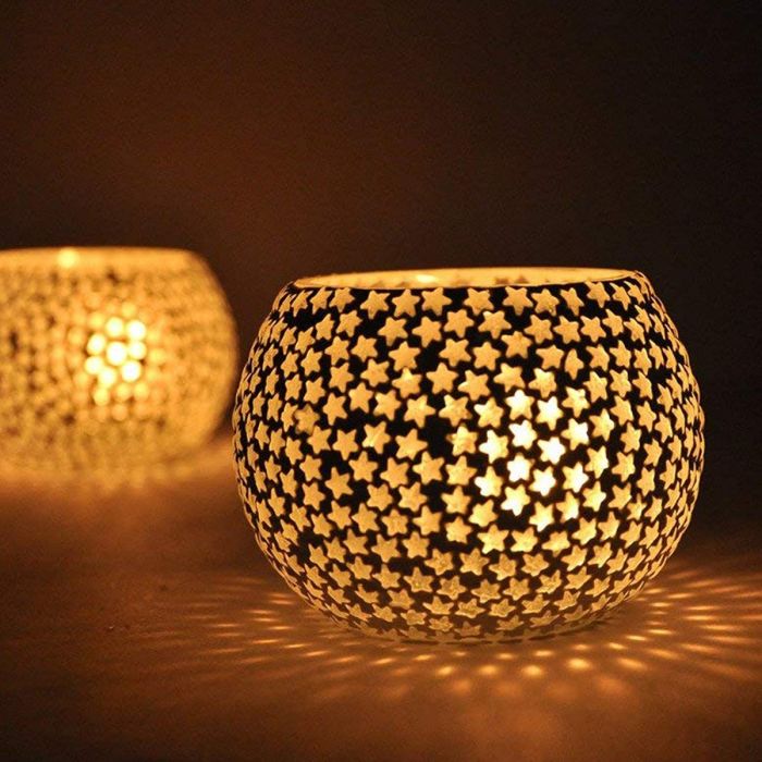 Fartila CLIMAGE34 Glass Candle Holder white star pk 2