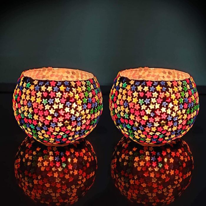 Fartila CLIMAGE46 Glass Candle Holder Star Multicolour pk 2