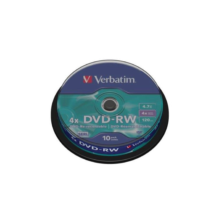 Verbatim DVD-RW 4.7GB 4x Speed 120min Rewritable DVD Discs Spindle Pack 10