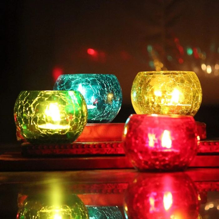 Fartila CLIMAGE35 Glass Candle Holder Cracked Pack of 2
