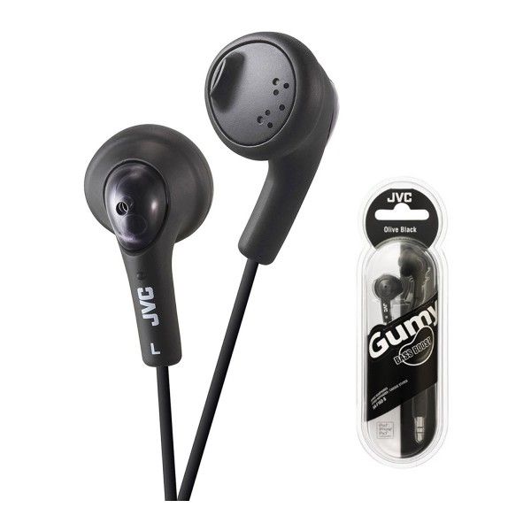 JVC HAF160 Gumy Black Bass Boost Stereo Wired In-Ear Headphone for iPod iPhone Android